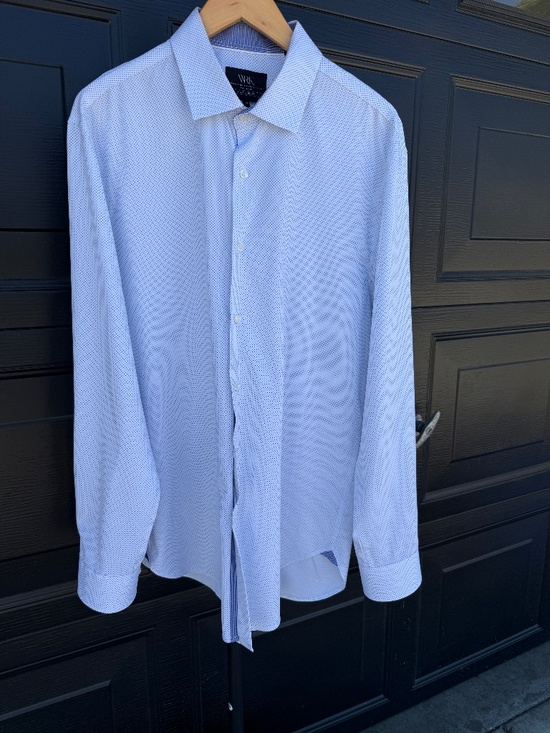 Wrk Other - Used! Men's WRK 4 Way Stretch Long Sleeve White Blue Polka Dot Dress Shirt